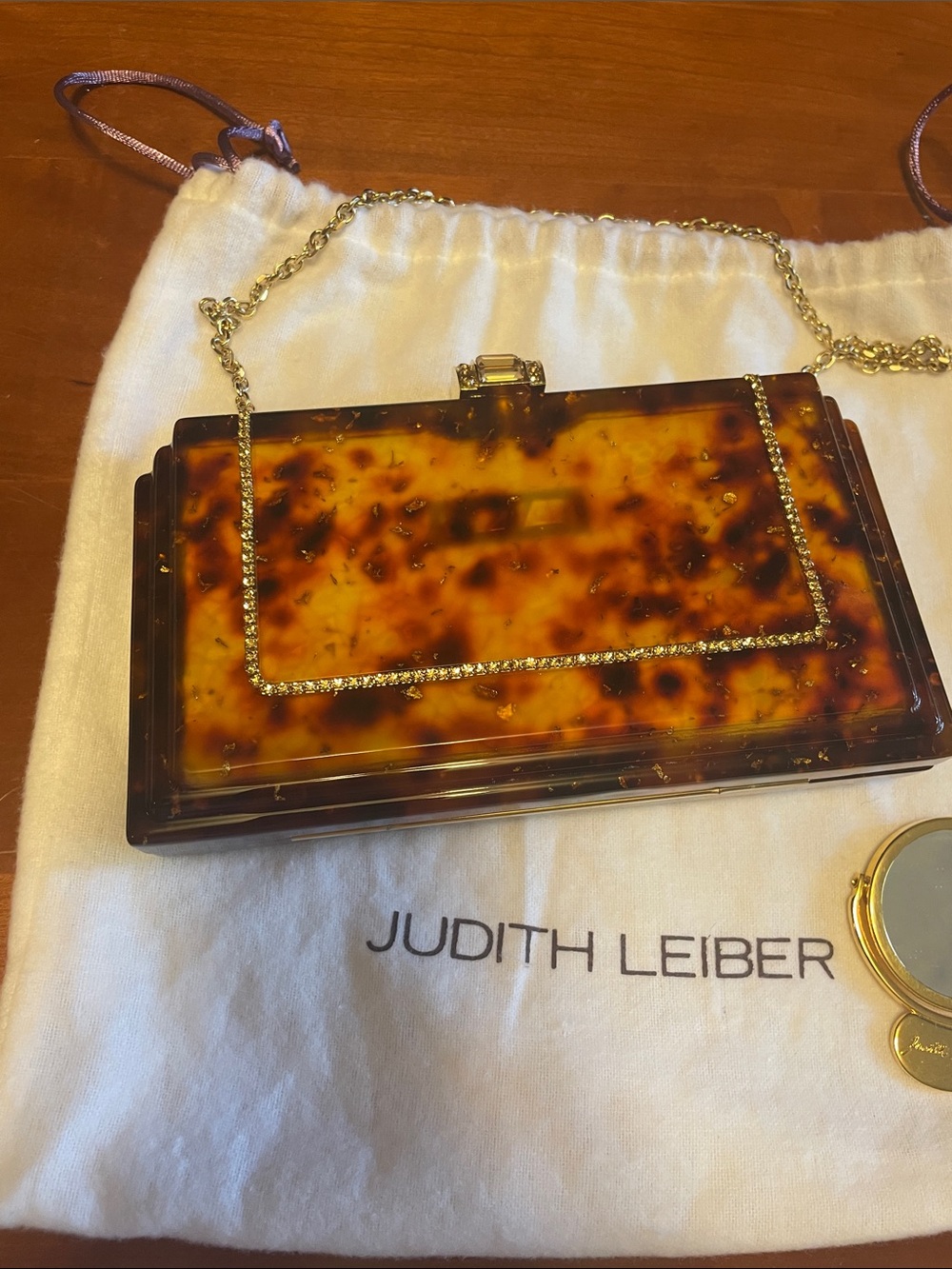 Judith Leiber Tortoise and Gold Crystal Minaudière Clutch - Picture 5 of 16